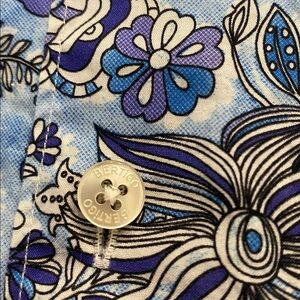 Bertigo Cotton Floral Blue White Button Up Casual Shirt XL